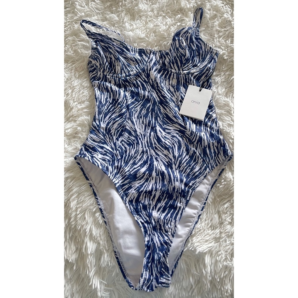 Onia Bustier One Piece Swimsuit Navy Blue White